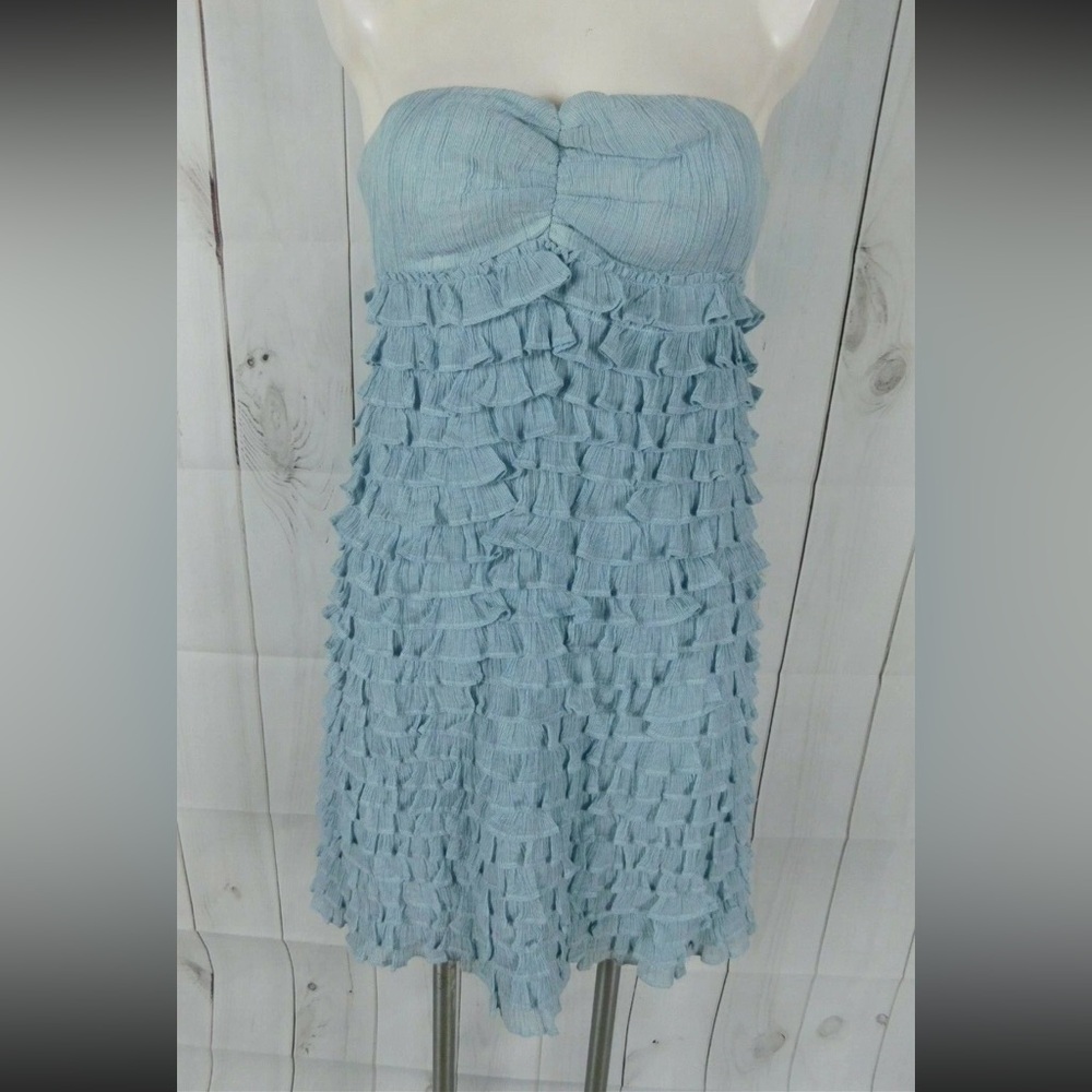 NWT - J.Crew Blue White Pin Striped Ruffle Tiered Woven Strapless Dress - Size S